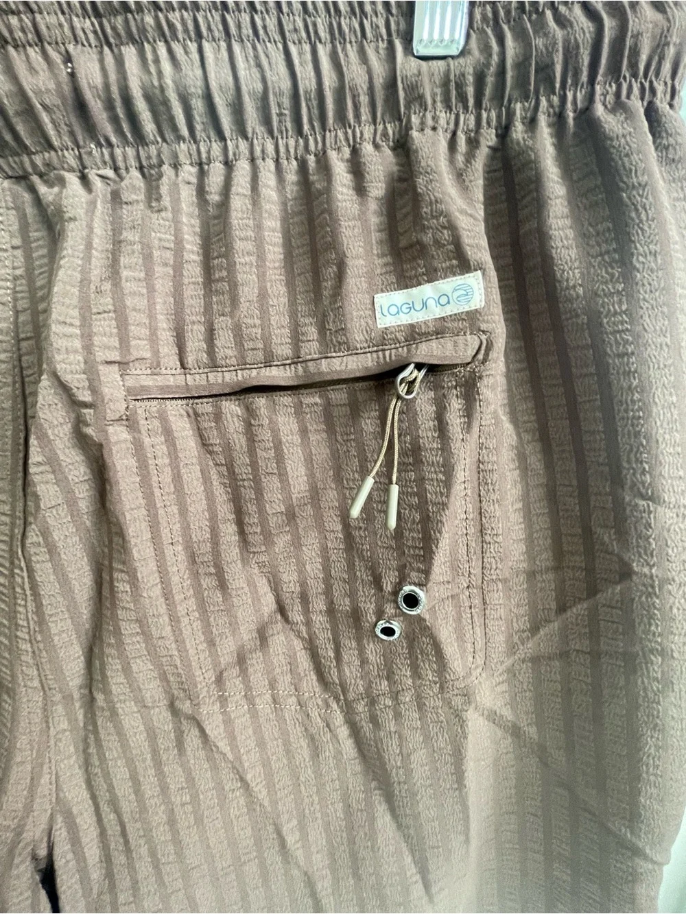 Men's Brown Textured Swim Trunks with Drawstring